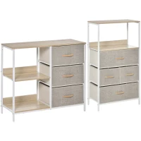 HOMCOM Lot de 2 commodes meuble de rangement chiffonnier tiroirs amovibles étagères et grand plateau beige(m-9)