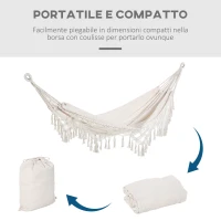 Outsunny Amaca da Giardino Sospesa in Tela con Frange Stile Boho, 288x150 cm, Capacità 120 kg, Crema(m-5)