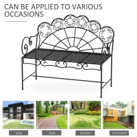 Outsunny Panchina da Giardino Biposto Stile Classico in Ferro 113 x 56.5 x 90.5cm, Nero(m-6)
