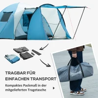 Outsunny Campingzelt für 3 Personen, inkl. Tragtasche, herausnehmbare Trennwand, Wasserdicht, Blau(m-7)