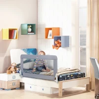 HOMCOM Bettschutzgitter, Stahl, klappbar, waschbarer Stoffbezug, für Kinder 1,5-5 Jahren, grau, 120 x 40 x 60cm(m-2)