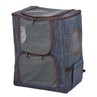 PawHut Zaino per Gatti Trasportino per Cani in Oxford, Cuscino Rimovibile e Lavabile, Inserti Rete Traspirante, 35x28.5x45cm, Blu Marrone(m-10)