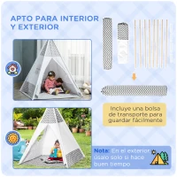 HOMCOM Tienda de Campaña para Niños de +3 Años Tipi Infantil de Madera Portátil con Ventana Colchoneta y Bolsa de Transporte para Interiores y Exteriores 120x120x155 cm Gris(m-4)