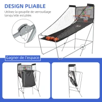 HOMCOM Jeu de basketball arcade pliable à 2 panier 4 balles pompe de gonflage, panier de basketball avec système de pointage, 4 bouton fonctionnement et 8 modes de jeux, 205x110x205cm, noir et blanc(m-7)