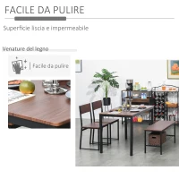 HOMCOM Set Tavolo da Pranzo con 2 Sedie Stile Industriale e Panca 2 Posti in Legno e Metallo per Soggiorno e Cucina Nero e Marrone(m-6)