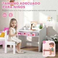 AIYAPLAY Juego de Escritorio y Silla para Niños de +3 Años con Cajón Extraíble y Compartimento Rosa y Blanco(m-6)
