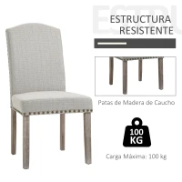 HOMCOM Juego de 2 Sillas de Comedor Cocina con Respaldo Alto de Remaches y Patas de Madera Almohadillas Ajustables 51x64x99,5 cm Gris(m-6)