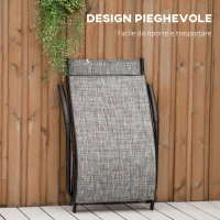 Outsunny Lettino Prendisole Pieghevole Ergonomico da Esterno in Metallo e Tessuto a Rete, 170x62x68cm, Grigio(m-6)