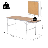 Mesa Plegable de Camping Portátil con Ala Abatible Mesa de Picnic de Estructura Ligera de Aluminio Carga 30kg Altura Ajustable 153x60x39/71 cm(m-3)