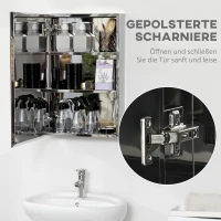 kleankin Spiegelschrank, Badschrank, 3 Regalfächer, rostfreier Metallrahmen, 39x12x60cm, Silber(m-6)