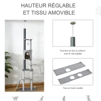 Arbre à chat poteau à griffer multi-niveaux hauteur réglable gris(m-6)