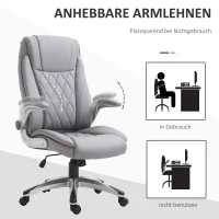 Vinsetto Bürostuhl Ergonomischer Drehstuhl Computerstuhl mit Wippfunktion höhenverstellbar mit Kopfstütze und gepolsterte Armlehnen Kunstleder Grau 70 x 71 x 113–121 cm(m-6)