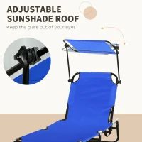 Outsunny Set of Two Folding Sun Loungers, with Adjustable Backs and Sun Canopies - Blue(m-5)