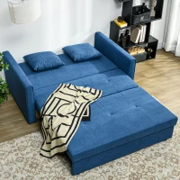 HOMCOM 2 Seater Sofa Bed with Hidden Storage, Pull Out Convertible Bed Settee, Modern Snow Flannel Loveseat Sofa Sleeper with 2 Cushions for Living Room, Guest Room, Deep Blue(m-7)
