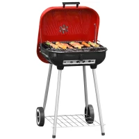 Outsunny Barbacoa de Carbón Picnic con Ruedas y Estante Parilla de Carbón Vegetal  BBQ Jardín Exterior Ahumador Parilla Acampada 48x52,5x79,5 cm(m-10)