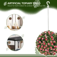 HOMCOM Set of 2 Decorative Artificial Plants, UV-protected Artificial Plant Topiary Rose Balls, Fake Plants for Home Indoor outdoor Decor, 28cm, Pink(m-4)