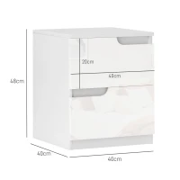 HOMCOM Mesita de Noche Moderna Mesilla de Noche con Cajones con Frontal Blanco Brillante y Almohadilla 40x40x48 cm Blanco(m-3)