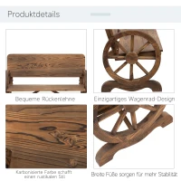 Outsunny 2-Sitzer Gartenbank Massivholz mit Armlehne, Sitzbank mit Wagenräder-Design, Gartenmöbel 250kg belastbar, Rustikale Bank, 114 x 58 x 80 cm, Braun(m-5)