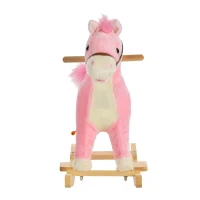 HOMCOM Kids Plush Rocking Horse w/ Sound Moving Mouth Wagging Tail Children Rocker Ride On Toy Gift 3-6 Years Pink(m-8)