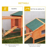 PawHut Conigliera da Esterno con Casetta, Rampe e 2 Recinti in Legno, 309x69.5x87cm, Arancione(m-7)