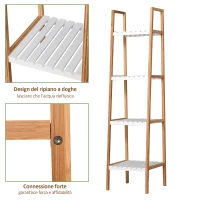 kleankin Scaffale per il Bagno a Scala con 4 Ripiani in Legno di Pino e Bambù, 35x36x138.5 cm, Bianco e Legno(m-5)