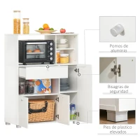 HOMCOM Mueble Auxiliar de Cocina Mueble para Microondas Aparador de Cocina con Cajón Estantes 3 Puertas 3 Compartimientos Diseño Anti-vuelco para Comedor 90x40x120 cm Blanco(m-6)
