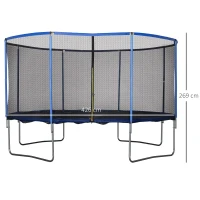 HOMCOM Trampolino Elastico da Esterno, Tappeto Elastico per Bambini e Adulti da Giardino con Rete di Sicurezza e Bordo Imbottito, Giochi da Giardino e Casa, Ø426x269cm, Blu e Nero(m-3)