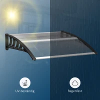 Outsunny Vordach für Haustür/Fenster, wetterfest, transparent, Aluminium/Polycarbonat, 103x96,5x27cm, Schwarz(m-7)