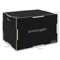 SPORTNOW Cajón de Salto Pliométrico de Madera con Mangos Huecos Carga 120 kg para Casa Oficina Gimnasia 76x61x51 cm Negro(m-3)