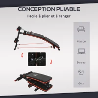 HOMCOM Banc de musculation pliable multifonction banc Fitness sit-up sangles d'extension latérales + ressort traction acier revêtement synthétique rouge noir(m-7)