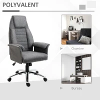 HOMCOM Fauteuil de bureau ergonomique chaise de bureau à bascule hauteur réglable roulettes pivotantes 69 x 68 x 126 cm gris(m-8)