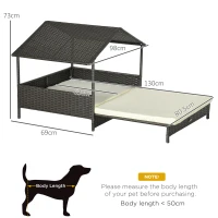 PawHut Extendable Elevated Dog Bed, Rattan Dog House, with Water-Resistant Roof, Removable Cushion, Cream(m-3)