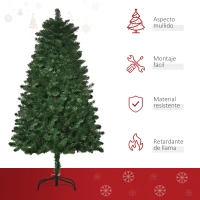 HOMCOM Árbol de Navidad Artificial 150 cm Ignífugo con 454 Ramas con 2 Tipos de Puntas de PVC Base Plegable y Soporte de Acero Decoración Navideña de Interior Verde(m-7)