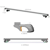 HOMCOM Barras de Techo Universales para Vehículos de Aluminio Bacas Portaequipajes Coche Automóvil Baca para Coche Universales con Cerradura Carga 75 kg 123,5 cm Plata(m-3)