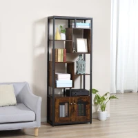 HOMCOM Mobile Libreria Scaffale in Stile Industriale con Armadietto a 2 Ante, Scaffale Salvaspazio a 8 Ripiani per Casa e Ufficio, 70x30x180cm, Marrone(m-2)
