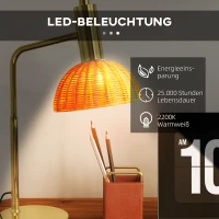 HOMCOM Tischlampe mit Rattan-Lampenschirm, Metallrahmen, inkl. LED-Birne, Farbe: Bronze+Rattan(m-5)