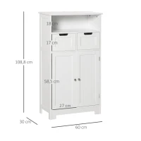 kleankin Meuble de salle de bain, meuble de rangement avec 2 tiroirs, niche, placard avec porte, étagère réglable, armoire de salle de bain, cuisine, salon, 60 x 30 x 109 cm, blanc(m-3)