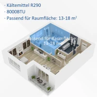 HOMCOM Mobile Klimaanlage 8000BTU 2,3KW 4-in-1 Klimagerät mit Abluftschlauch, Kühlen, Lüften, Entfeuchten und Schlafen, 24h Timer mit Fernbedienung Nutzungsraum 13-18㎡ ABS Weiß+Grau(m-5)