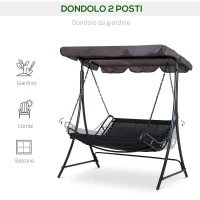 Outsunny Dondolo 2 Posti da Giardino e Terrazzo con Seduta Inclinata e Tettuccio Parasole Poliestere Grigio, 164x116x176cm(m-5)