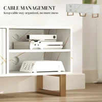 HOMCOM Marble Effect TV Unit, TV Stand Cabinet for up to 70" TVs, Modern TV Cabinet with Shelves and Storage Cupboard, Fluted Door, Extra Centre Leg, Cable Management for Living Room, White(m-6)
