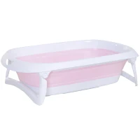 HOMCOM Folding Foldable Baby Bath Tub Toddler Kids Infant Safety Shower Slide Protection Comfortable Portable Pink(m-11)