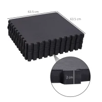 HOMCOM Tappeto Palestra per Fitness in EVA, Tappetino Yoga Antiscivolo da 8 Pezzi per Yoga Pilates Casa, 63.5x63.5x2cm, Nero(m-3)