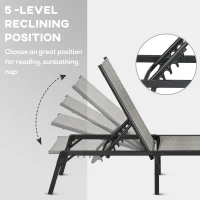 Outsunny Foldable Outdoor PE Rattan Sun Lounger Set of 2, Patio Wicker Recliners Lounge Chair w/ 5-Level Adjustable Backrest, for Poolside, Garden, Mixed Grey(m-5)