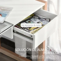 HOMCOM Mesa de Ordenador Mesa de Escritorio Diseño Moderno con Tablero de Vidrio Templado Cajón Combinación de Estilos para Oficina Estudio 120x60x75 cm Blanco(m-6)