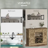 HOMCOM Wall Coat Rack with 4 Hooks Floating Shelf with Storage Rack for Keys, Clothes, Bags for Hallway, Entryway, 80 x 20 x 22.5 cm, Grey(m-6)