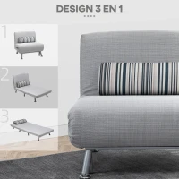 HOMCOM Fauteuil convertible 3 en 1 chauffeuse lit 1 place avec coussin gris(m-6)