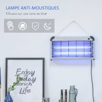 Outsunny Lampe anti-moustique, tueur d'insectes électrique UV 30W, tue-mouche électrique, piège à moustique, efficace sur une surface de 60 m², pour intérieur et extérieur, noir gris(m-4)