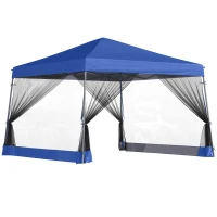 Outsunny Carpas para Exterior Plegable 3x3x2,6 m Cenador para Exterior Gazebo con Mosquitera Altura Ajustable en 3 Niveles Impermeable para Jardín Camping Azul(m-9)