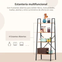 HOMCOM Estantería de Escalera Estantería Industrial Librería con 4 Estantes para Libros para Salón 60x35x145 cm Marrón Rústico(m-4)