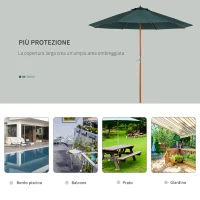 Outsunny Ombrellone da giardino in legno di pioppo, copertura di poliestere Verde, Stabile, Anti-UV, Ø270 x 250cm(m-6)